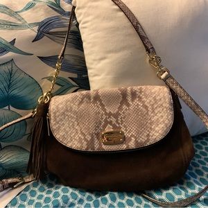 Michael Kors snakeskin and brown suede bag. 13 x 9 x 3